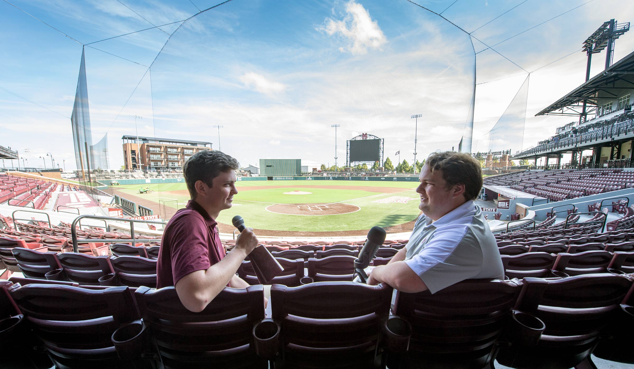 Jack Taylor and Hunter Tew, pictured sitting in the seats at Dudy Noble Field