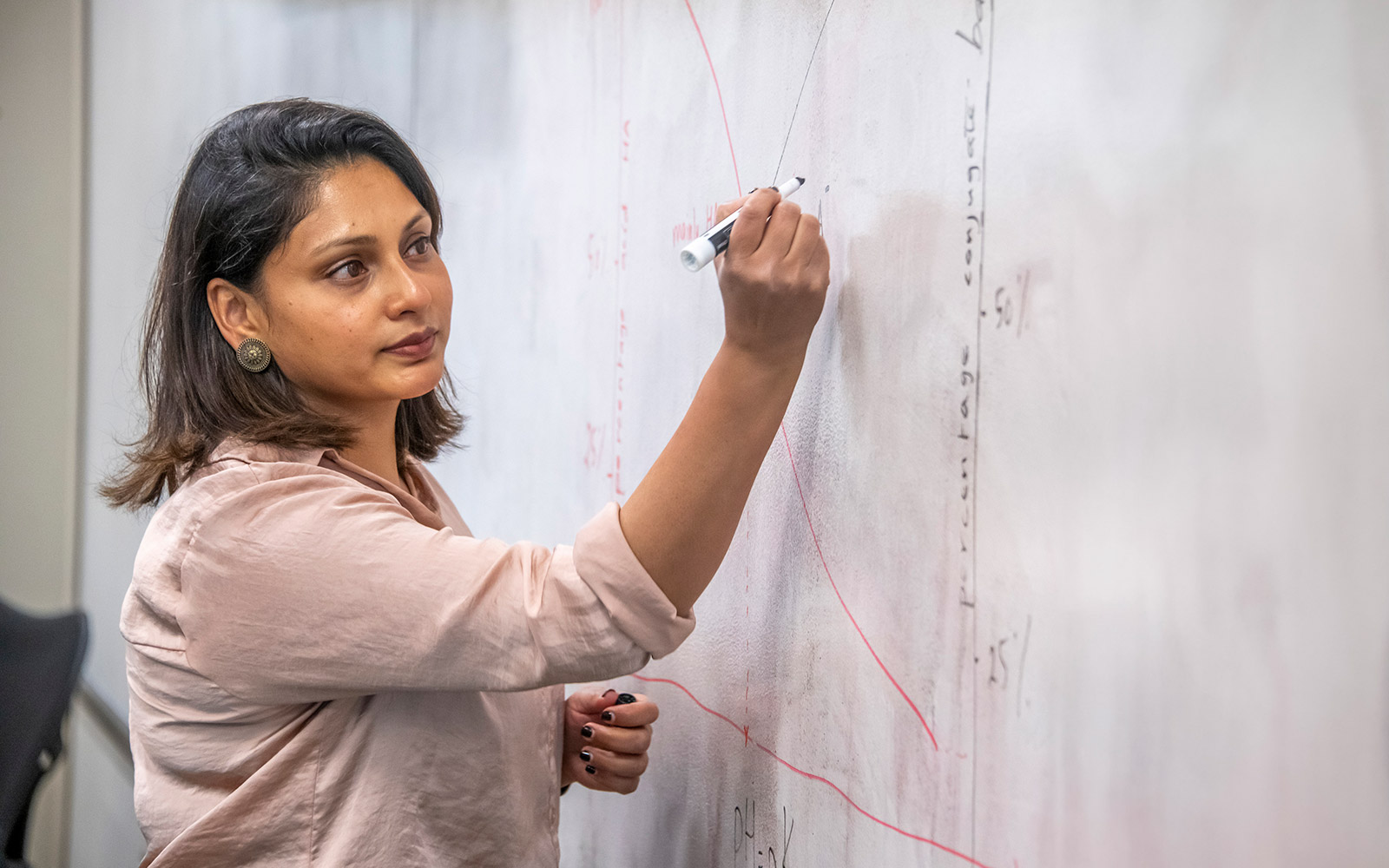 Woman writing on whiteboard