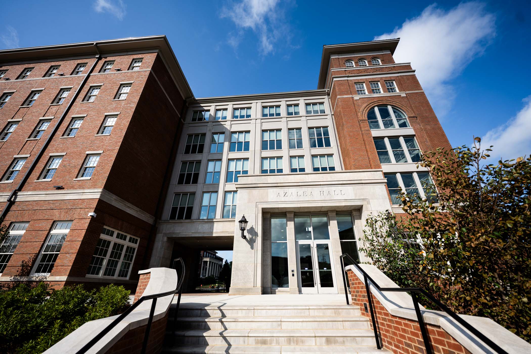 Against a bright Starkville sky, Mississippi State’s newest and largest residence hall stands ready to welcome its first occupants.