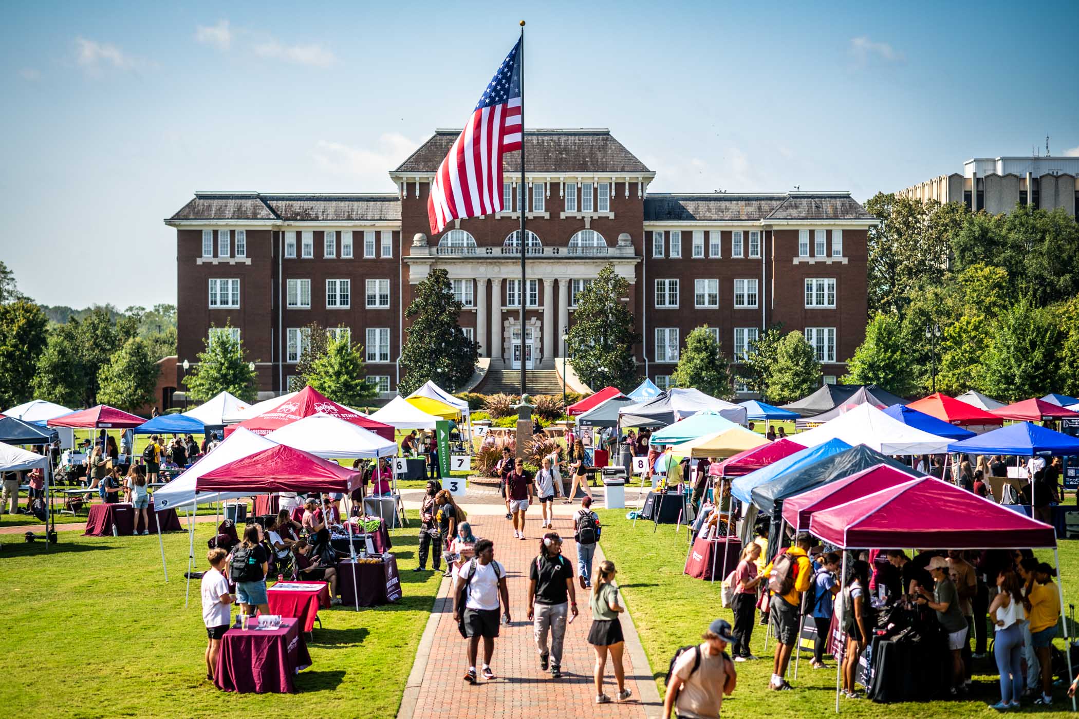 A large arrangement of colorful tents line the entirety of the Drill Field as campus organizations and local businesses welcome students to "Shades of Starkville." The annual event, organized by MSU's Center for Student Activities, showcases all that Starkville and MSU have to offer to the campus community.