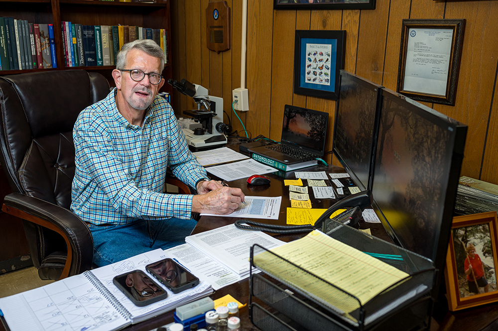 man sitting at desk