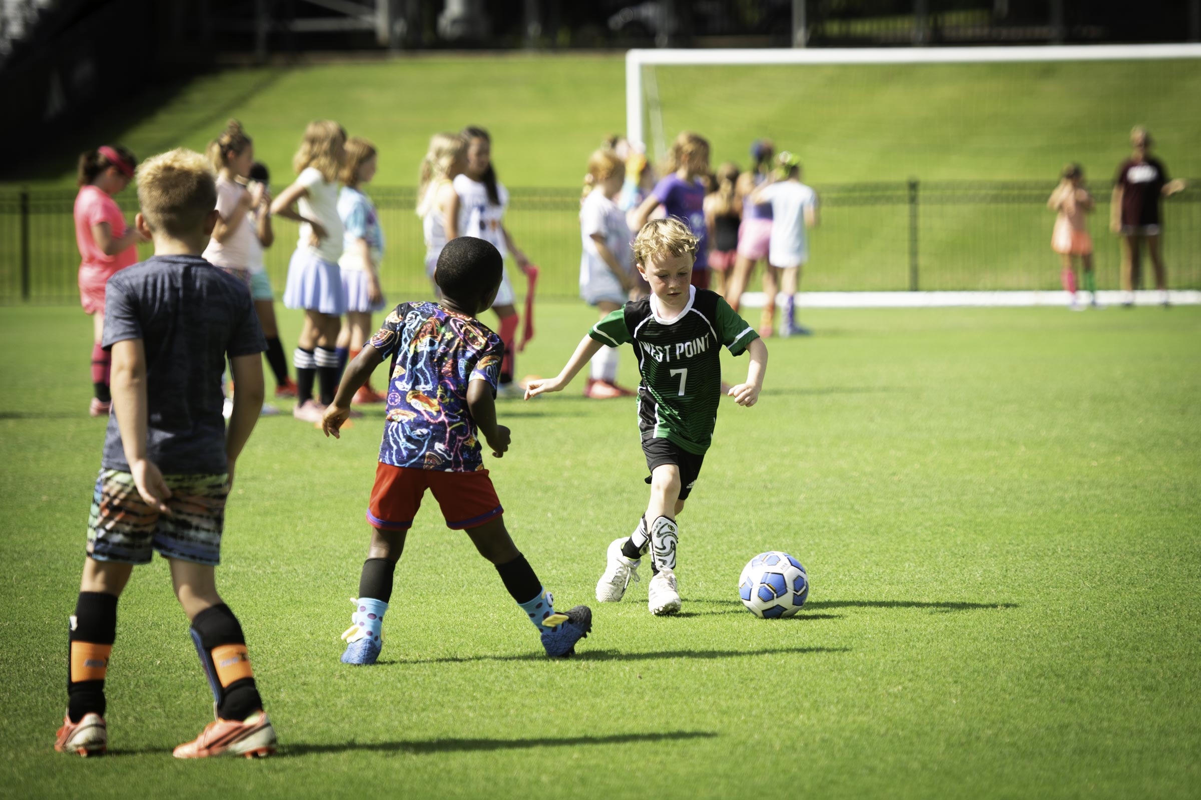 Young campers dribble, pass and navigate defenders during drills at MSU Soccer's Little Dawgs Youth Soccer Camp [Jun 10]. Led by Bulldog coaches and student-athletes, the camp helps participants sharpen their technical abilities, build confidence and gain experience through competition and teamwork on the pitch.