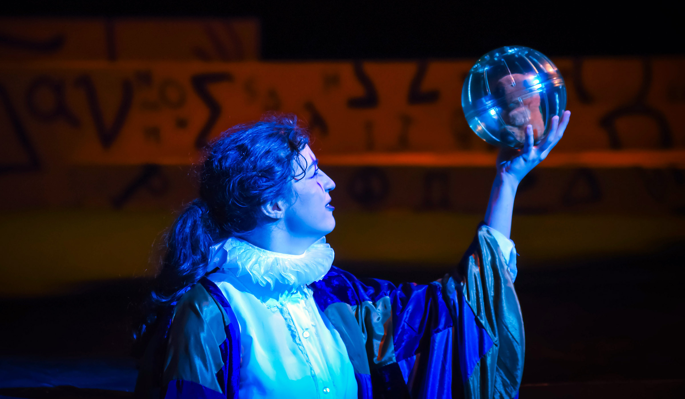 A camp participant performs in a dress rehearsal for a Summer Scholars theater production.