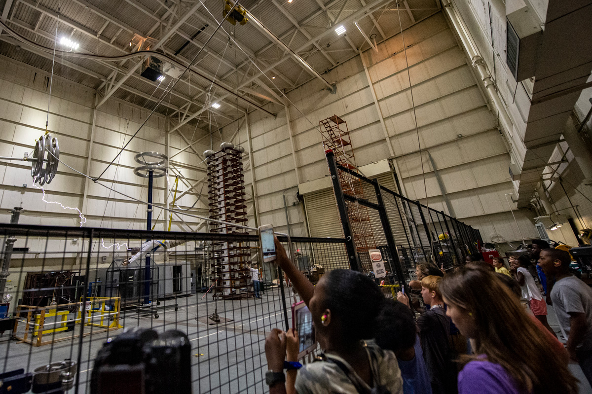 Bully&amp;#039;s Coding Academy receives a demonstration in the High Voltage Lab on Wednesday.