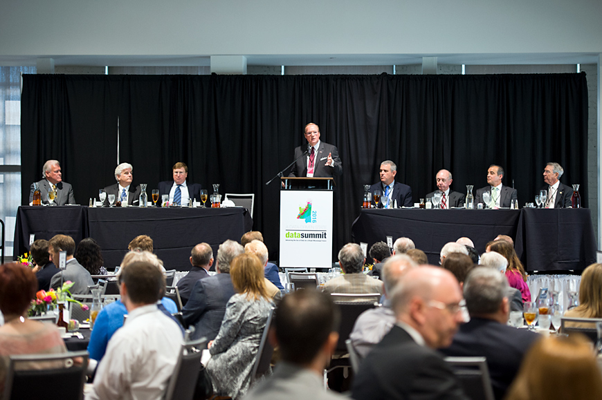 MSU President Mark E. Keenum introduces Mississippi Lt. Gov. Tate Reeves during the keynote luncheon.