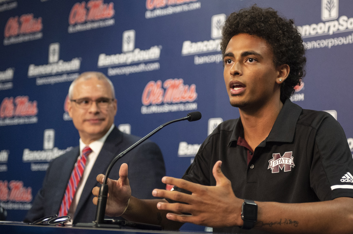 MSU Esports President Jason Deshong discusses the importance of the Esports partnership with Ole Miss during a press conference.