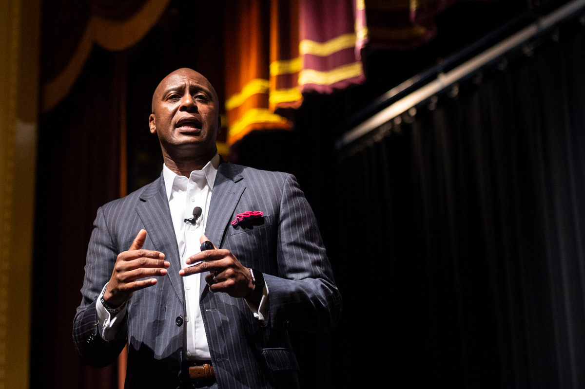 S.P.A.R.K. Keynote Speaker Dr. Samuel Jones speaks to students in Bettersworth Auditorium.