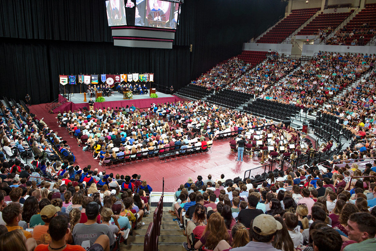 Crowd of students in Humphrey Coliseum