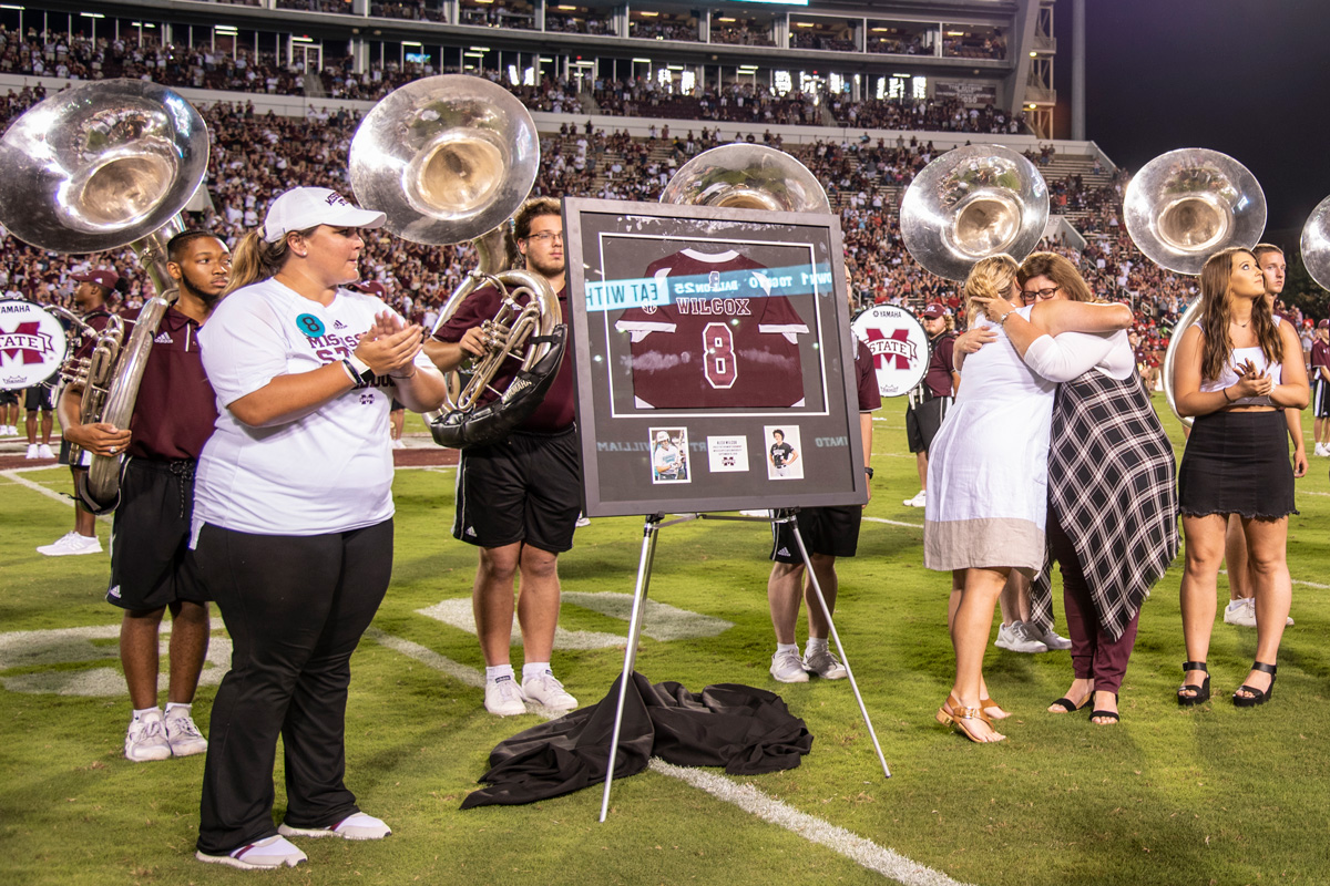 The late Alex Wilcox&amp;#039;s jersey is retired during her memorial ceremony.   