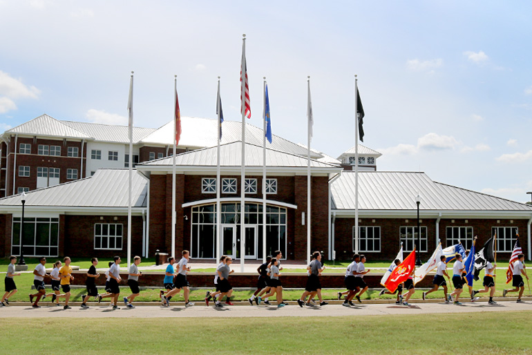 Air Force ROTC Detachment 425 running in front of the Center for America&amp;#039;s Veterans