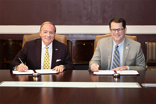 MSU President Mark E. Keenum, left, and MC President Blake Thompson 