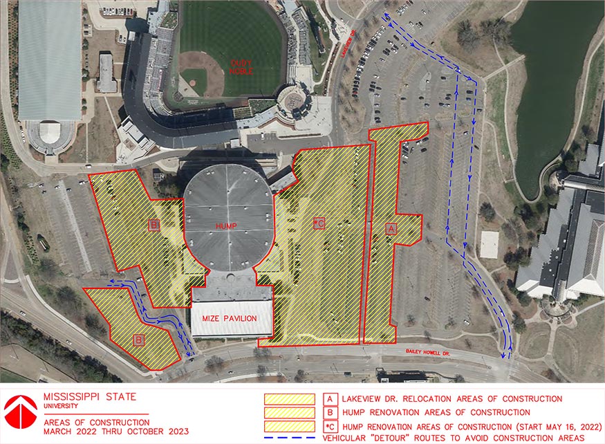 Map of construction area near Humphrey Coliseum