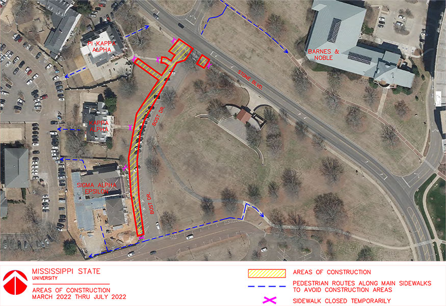 Map of construction near Bost and Stone Blvd.