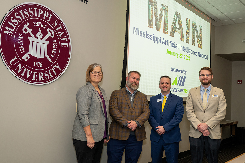 A group photo at the kickoff meeting for the Mississippi AI Network