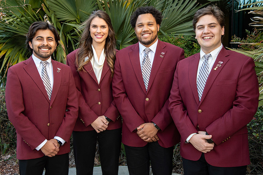 MSU Alumni Delegate leaders for 2019 include (l-r) Ozzie Ballesteros Garcia of Kosciusko; Brittany Corder of Bay St. Louis; Kerry Steen of Marietta, Georgia; and Nathaniel S. Bell of Atlanta, Georgia. (Photo by Logan Kirkland) 