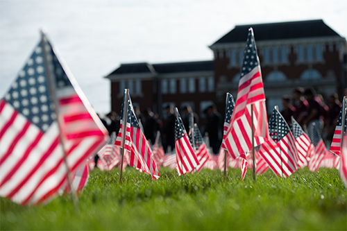 American flags on MSU's Drill Field