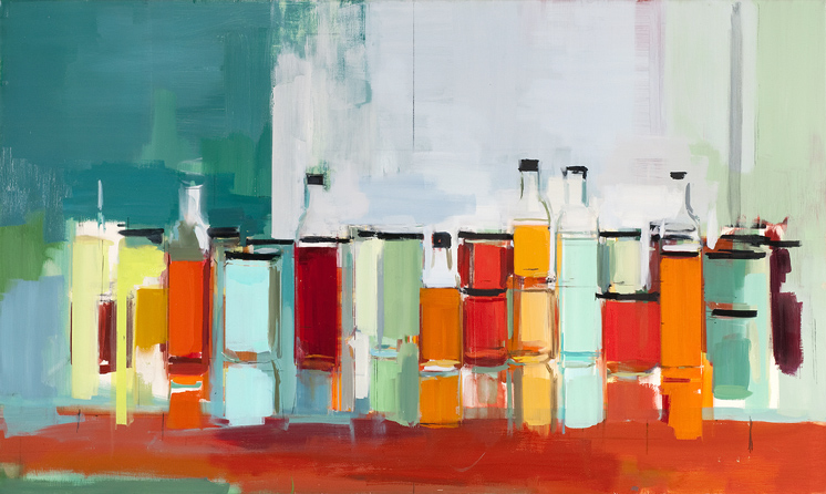 “Bottles & Jars XXXVI” is among works by New York artist Peri Schwartz that are on display through Nov. 5 at Mississippi State’s Cullis Wade Depot Art Gallery. In her paintings, drawings and prints, Schwartz focuses on composition and the interplay of color, light and space.