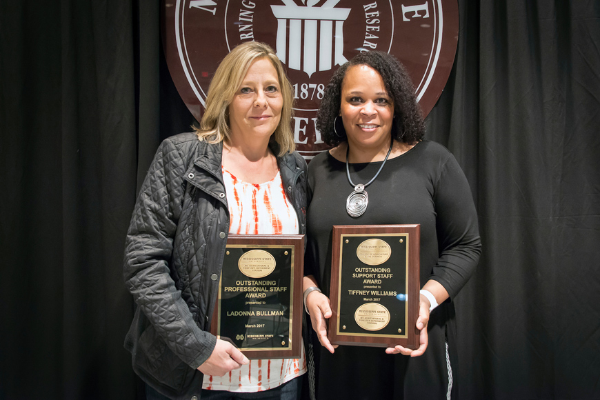 Award winners LaDonna Bullman (left) and Tiffney Williams. (Photo by David Ammon)