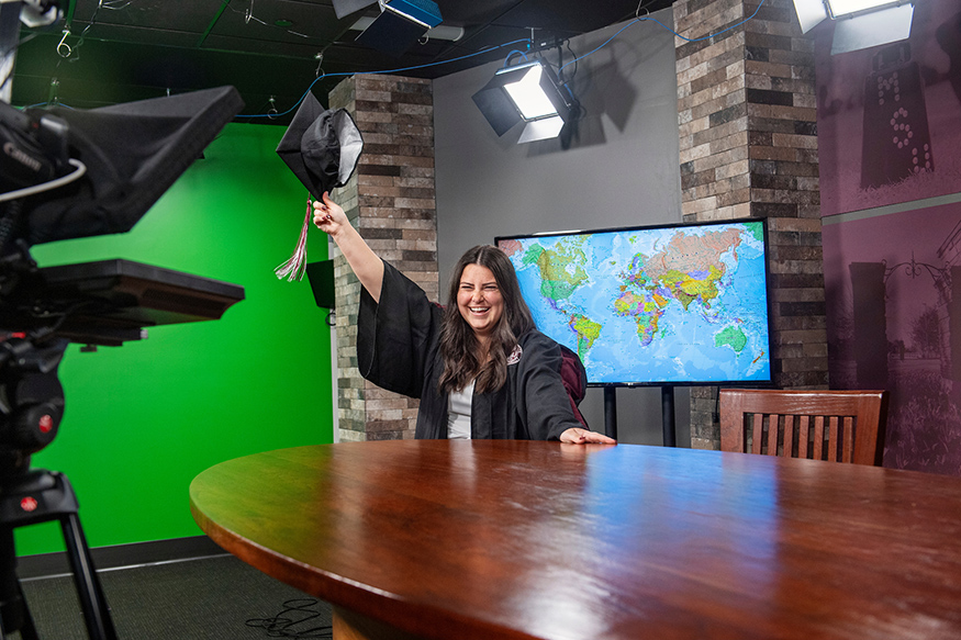 Holly Emory, pictured in the Take 30 News broadcasting studio.