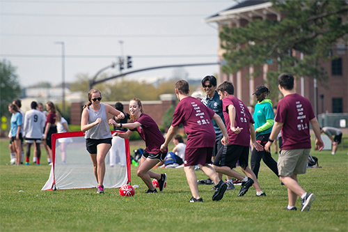 Participants playing at the annual StarkVegas Fútbol Jamboree