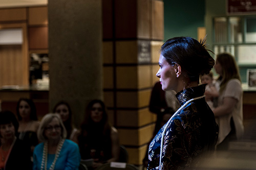 Returning to Mitchell Memorial Library for the fifth year, the popular Gatsby Gala fashion show features 1920s-inspired apparel designed and created by MSU fashion design and merchandising students and modeled by MSU Fashion Board members. (Photo by Robert Lewis)