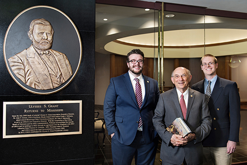 Ulysses S. Grant Presidential Library historians, from left to right, Louie P. Gallo, John F. Marszalek and David S. Nolen recently were recognized by the Mississippi Library Association for their book “The Personal Memoirs of Ulysses S. Grant: The Complete Annotated Edition.” (Photo by Megan Bean)