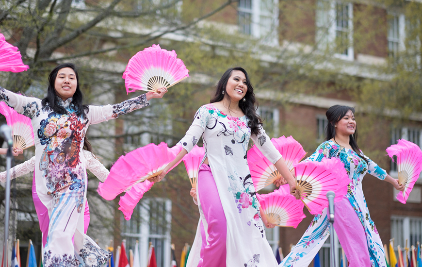 MSU’s 26th annual International Festival takes place April 2. The spring event promoting cultural diversity on campus will feature a parade of national flags, arts and crafts exhibits, costume displays, authentic food, music and dance, an international fashion show and instrumental performances. An inflatable bounce house, balloon animals, piñatas, face-painting, origami lessons, relay races and other games and activities will be available for children to enjoy. (Photo by Megan Bean)