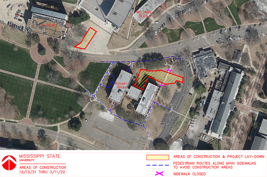 Overhead view of construction at the Lloyd-Ricks-Watson Building