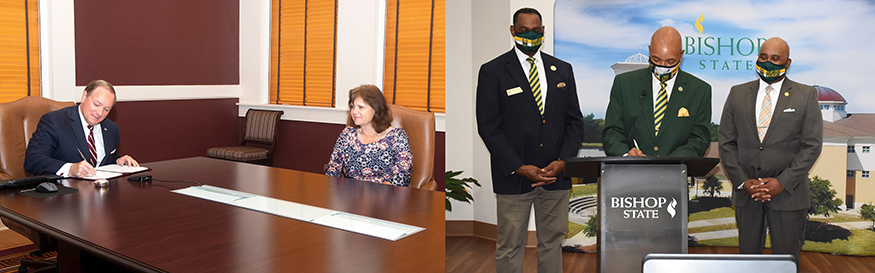 Composite image of university leaders signing an MOU