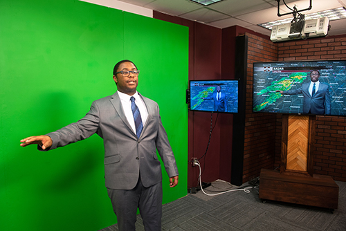 A meteorology student works in MSU’s Climate Lab Studio in Hilbun Hall. 