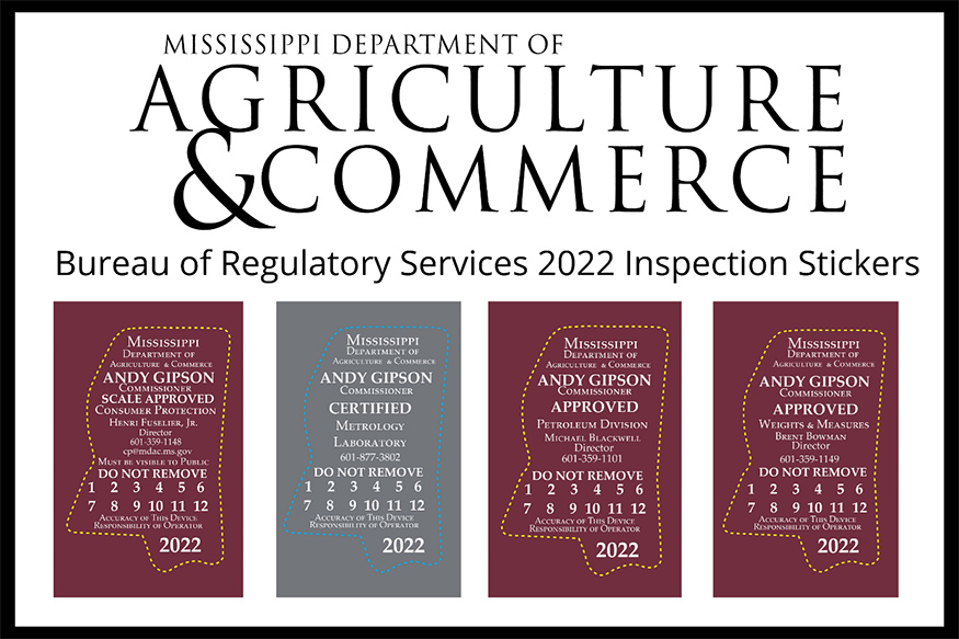 Stickers representing the divisions within the Bureau of Regulatory Services will feature the staple color maroon and gray accent color of Mississippi State University for one year
