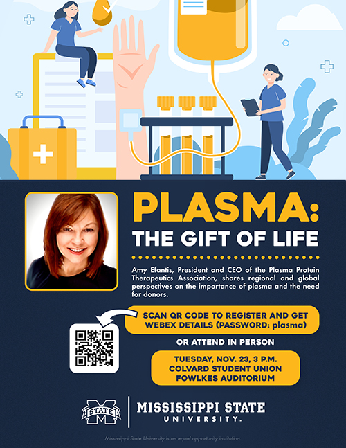 "Plasma: The Gift of Life" graphic with image of Amy Efantis, president and CEO of the Plasma Protein Therapeutics Association