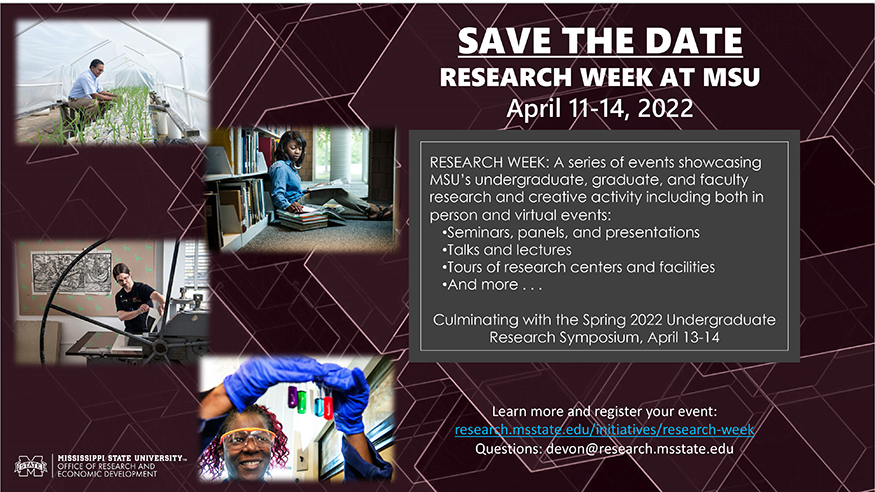 A flyer advertising the details of Research Week at MSU