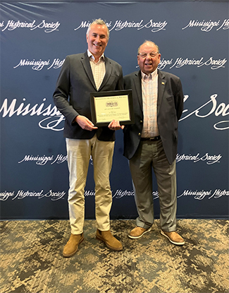 Rex Jones, left, and Steve Holland at the Mississippi Historical Society awards ceremony. 