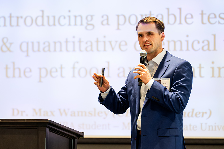 man in front of presentation