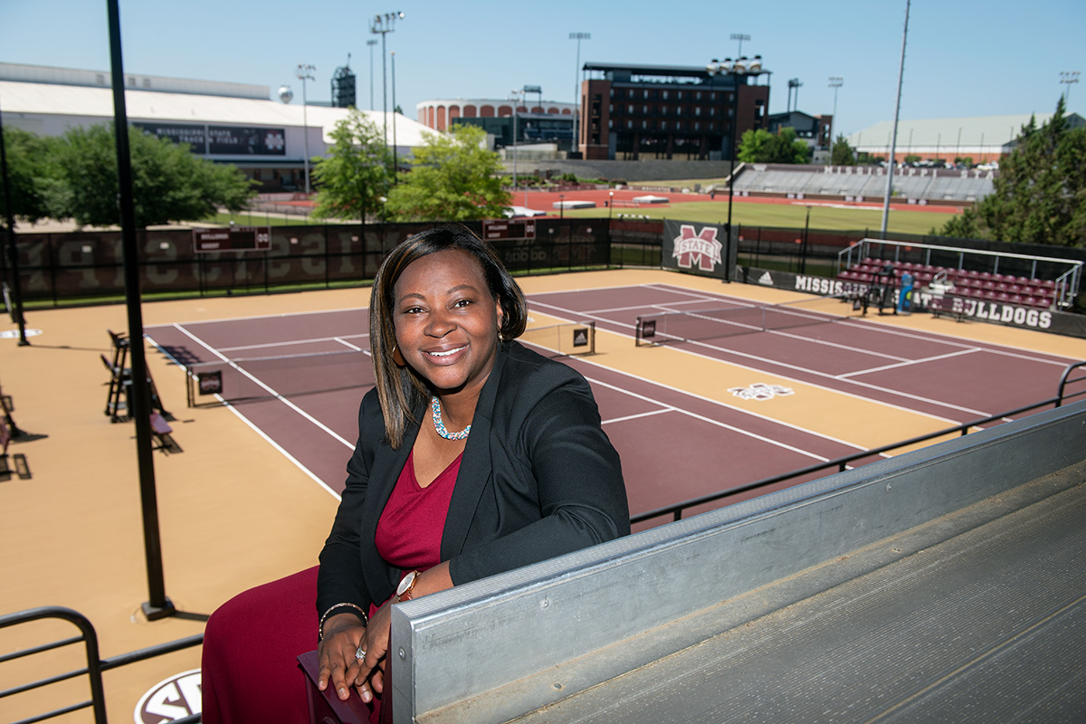 Angel Brutus, pictured in front of the MSU tennis court.