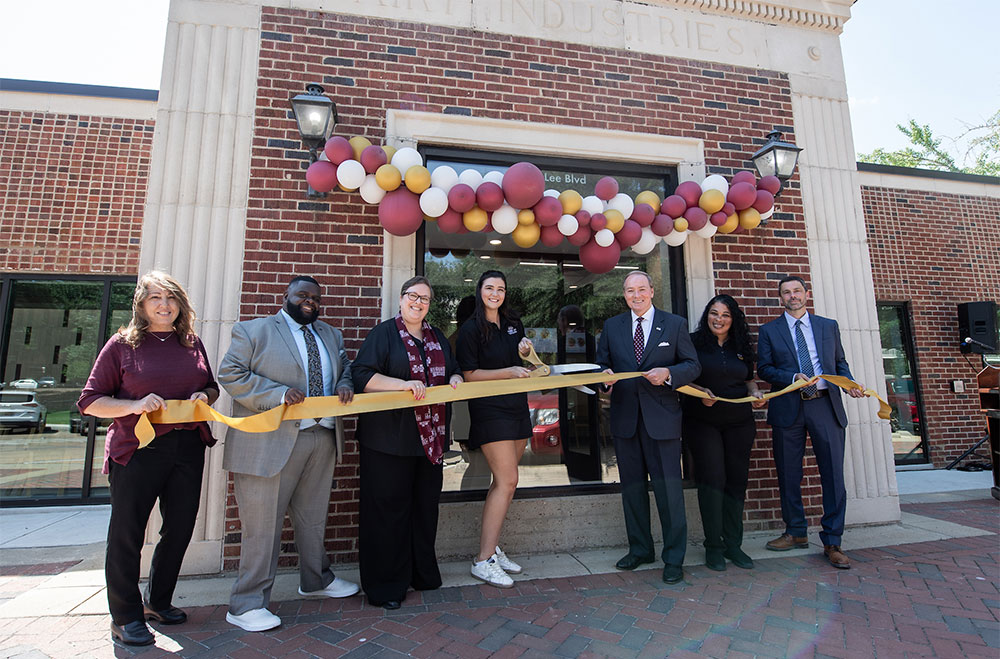 Celebrating a ribbon cutting in advance of this weekend’s Subway and Bento Sushi openings are, from left, MSU Dining Services Director of Operations Valerie Schultz; Food Service Director Dwight Turner; MSU Vice President for Student Affairs Regina Hyatt; MSU Student Association President Carson McFatridge; MSU President Mark E. Keenum; Subway Supervisor Angie Robinson; and Aramark Regional Vice President Alisdair McClean. 