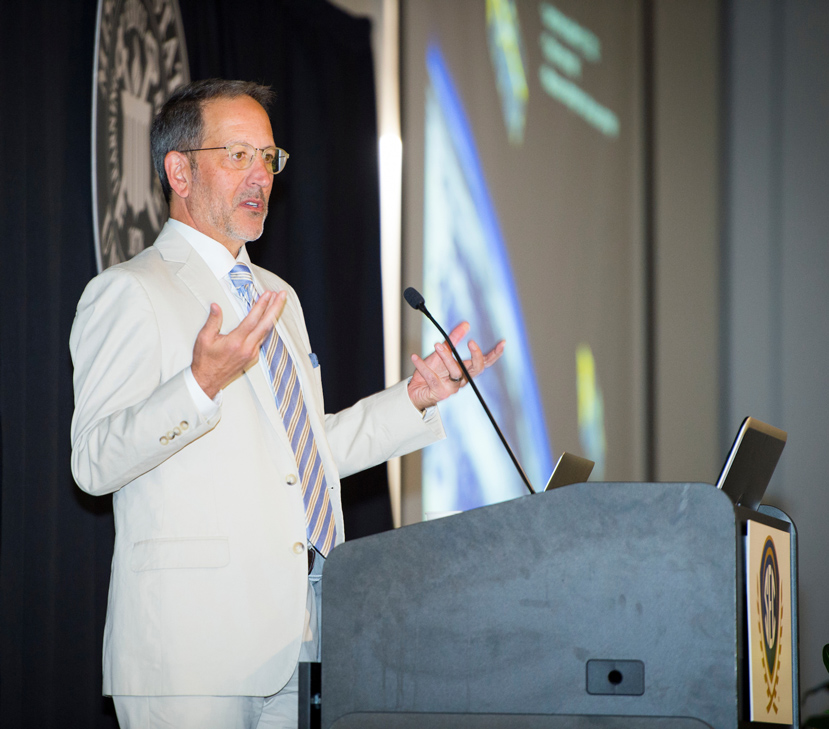 Jay Famiglietti, a senior water scientist at the NASA Jet Propulsion Laboratory at the California Institute of Technology, recently emphasized the importance of discussion and collaboration in addressing critical water issues on a regional, national and international level. Held Tuesday [March 28] at the Mill at MSU Conference Center, his presentation is part of the two-day SEC Academic Conference hosted by Mississippi State University. (Photo by Russ Houston)