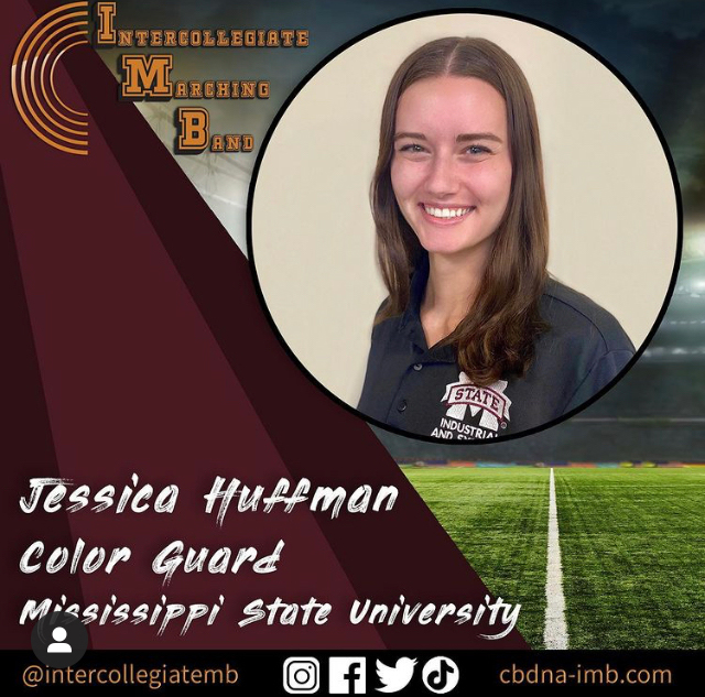 Jessica Huffman, an industrial engineering senior performing with the color guard.