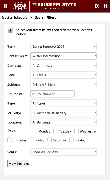 Master Schedule Filer Options