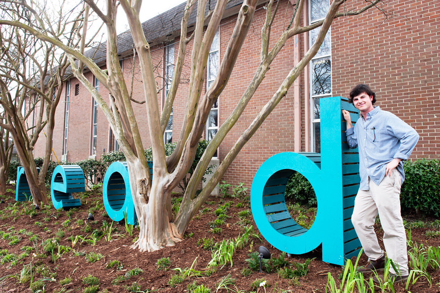 Travis R. Crabtree will accept an American Society of Landscape Architects community service award for his role in creating the new “read” sculpture at the Starkville Public Library. (Photo by Beth Wynn)