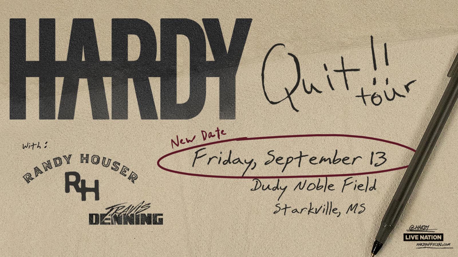 Hardy rescheduled to Friday, Sept 13