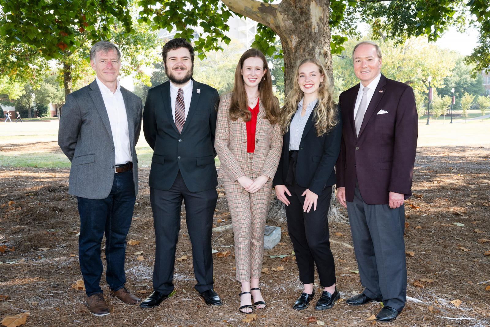 Pictured from left, former NASA Astronaut Christopher Ferguson, MSU Astronaut Scholars David Heson of Guntown, Annamarie L. Thompson of Trussville, Alabama, Alyssa Williams of Franklin, Tennessee, and MSU President Mark E. Keenum. (Photo by Beth Wynn)