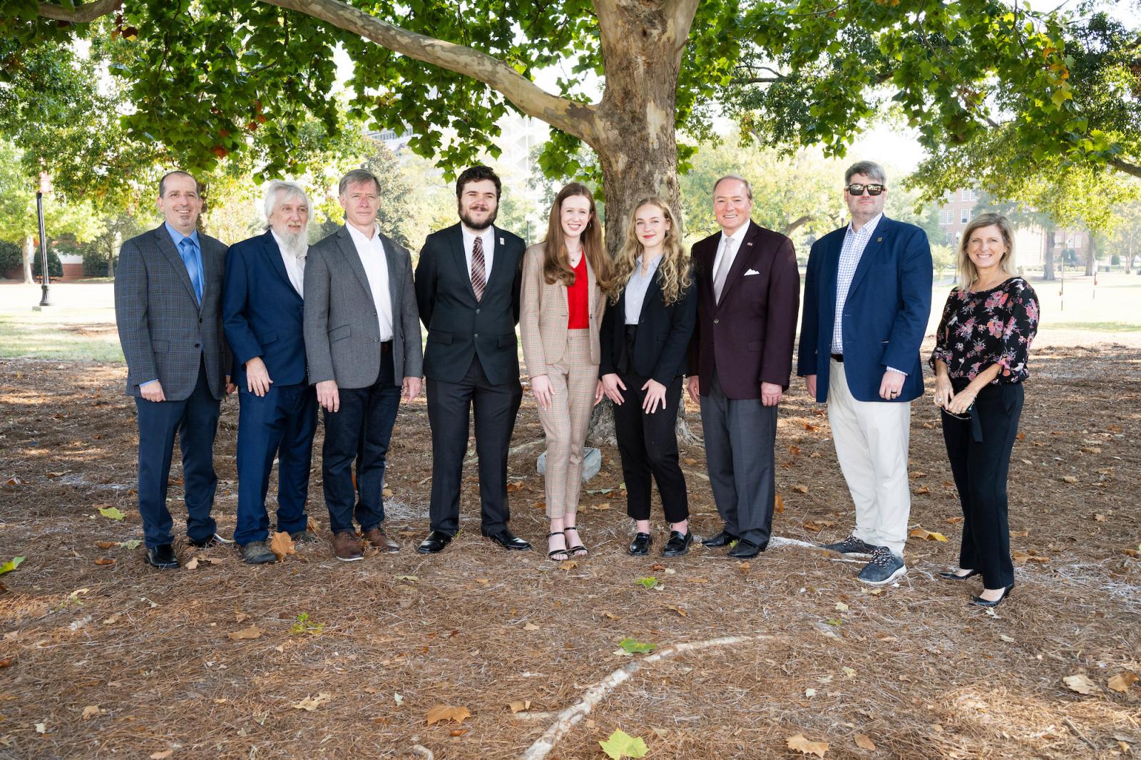 Pictured from left, David Hoffman, Office of Prestigious External Scholarships; MSU alumnus and ASF donor Ray Gildea of Madison; former NASA Astronaut Christopher Ferguson; MSU Astronaut Scholars David Heson of Guntown; Annamarie L. Thompson of Trussville, Alabama; Alyssa Williams of Franklin, Tennessee; MSU President Mark E. Keenum; ASF donor Chris McGuinn; and ASF President and CEO Caroline Schumacher.  (Photo by Beth Wynn)