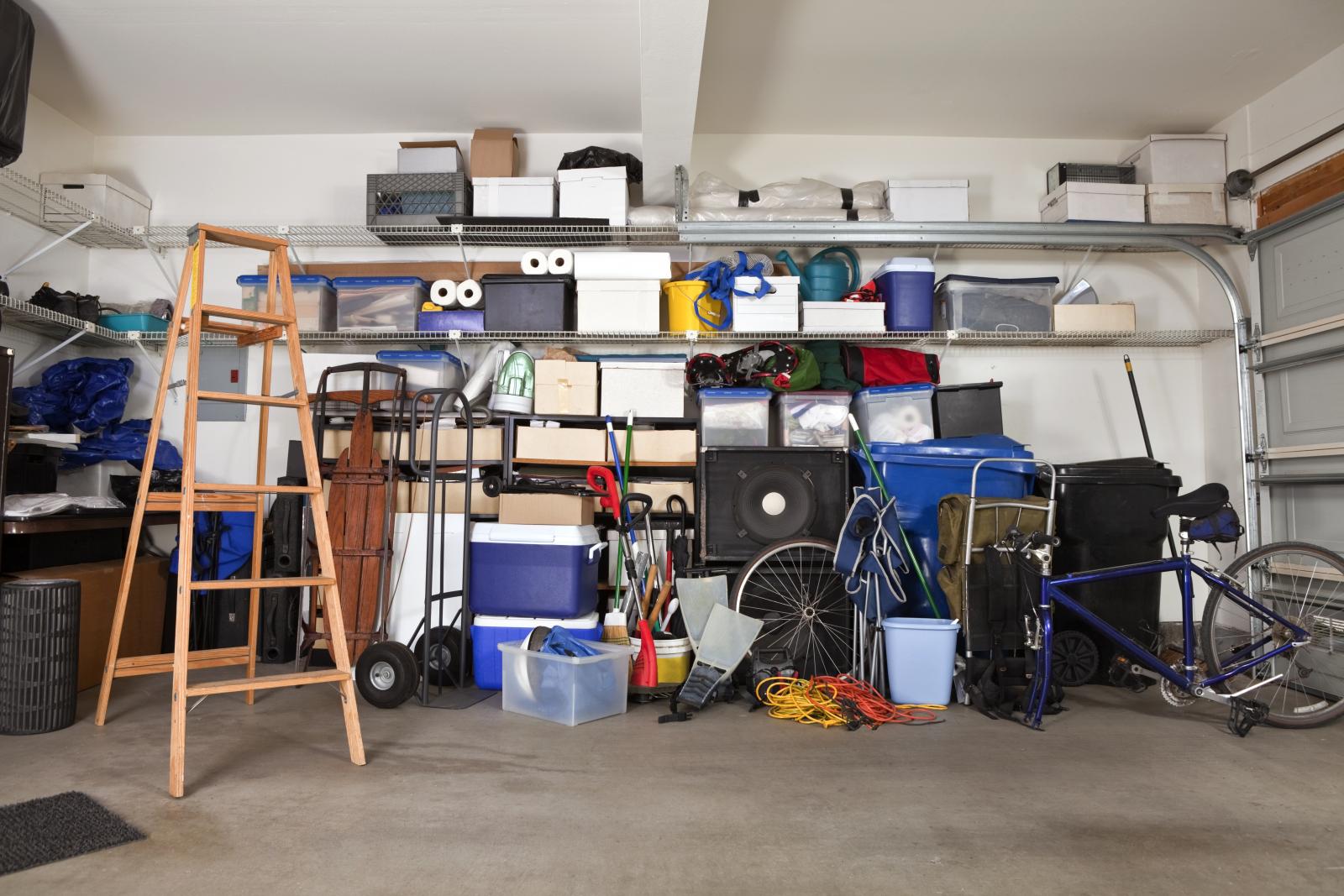 Garage overflowing with clutter