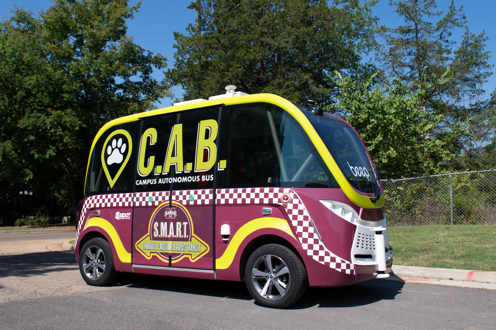 MSU's newest electric-autonomous shuttle, provided by Beep Inc., launches this week. (Photo by Jonah Holland)