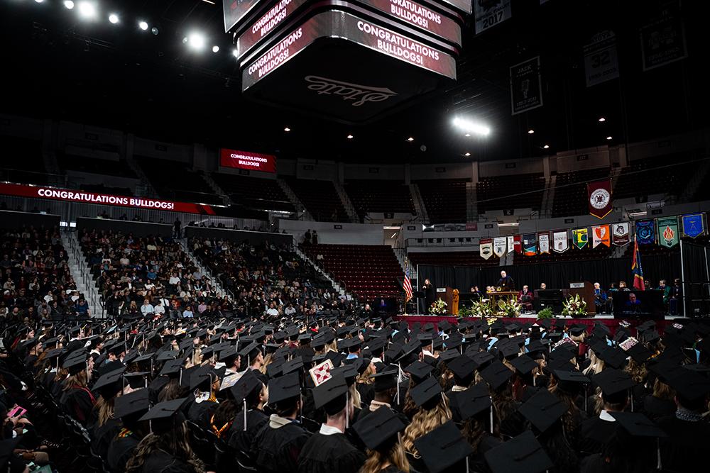 MSU students gather for graduation ceremonies.