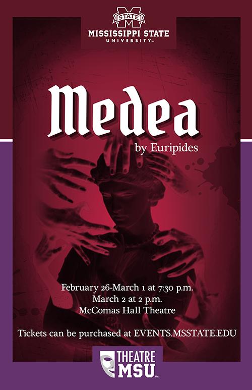 An event poster for the play "Medea."