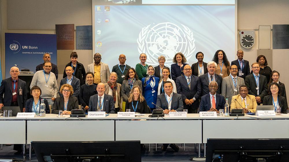 MSU Associate Vice President and Professor Narcisa Pricope (second row, center in white coat) led an international team of scientists in a study on aridification, recently published in Nature Water. The group presented their findings recently at the United Nations Convention to Combat Desertification Conference of the Parties (COP) 16 Meeting in Riyadh, Saudi Arabia.