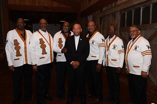 From left, Alvin Brown, George Johnson, Carson Erwin, Clarence Christian, Frederick Buie, Aaron Harris and Stanley Barton pose during Mississippi State University’s Alpha Phi Alpha Fraternity Inc.’s 50th Anniversary Weekend celebration in 2025.